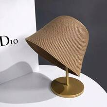 1 Women's Straw Woven Breathable Foldable Bucket Hat, Women's Versatile And Fashionable Straw Hat, Sun Shading And Sun Protection Bucket Hat, Clock Shaped Simple Casual Travel Hat - Multicolor - View 9