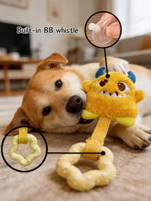 带内置哨子的吱吱作响的狗狗磨牙玩具，星形硅胶磨牙环，表面有纹理凸点，可清洁牙齿并按摩牙龈，适合中小型犬猫，宠物用品，宠物玩具 - 彩色 - 查看 4