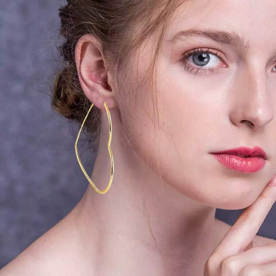 1 Pair Fashionable Faux Gold Heart Shaped Hoop Earrings - Gold - View 1