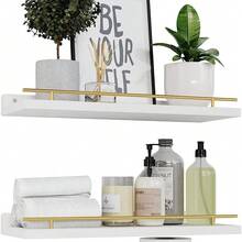 Oaoleer 3PCS Estantes flotantes con barandide Metal de oro, estantes para la decoración de la pared, estantes de pared para el dormitorio, cuarto de baño, cocina, sala de estar, plantas, marcos de fotos - Multicolor - Ver 7
