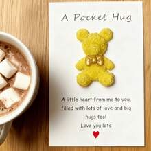 1 pieza Tarjeta de amor con oso de peluche, tarjeta de abrazo de bolsillo de resina, tarjeta de felicitación emocional, tarjeta de vacaciones, tarjeta de invitación - Multicolor - Ver 11