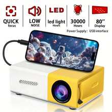 1080P Portable Projector, USB Powered, Built-In Stereo Speakers, Keystone Correction, Remote Control, Compatible With Multiple Devices, Home Cinema & Outdoor Movie Projector To Enhance Your Film, TV And Gaming Experience
