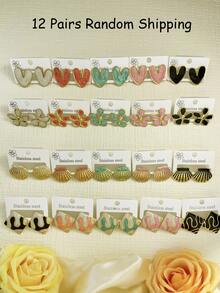 福袋 - 色彩缤纷的精致贝壳耳环，滴油几何心形耳环，耐用珐琅彩色耳环，百搭个性耳环，适合女性佩戴，可用于婚礼、派对、嘉年华、圣诞节、情人节、母亲节等场合，也适合日常佩戴和聚会。 - 彩色 - 查看 9