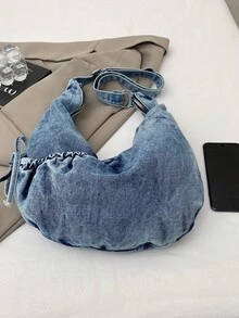 High-Quality Plaid Drawstring Dumpling Bag, Multifunctional Daily Commute Shoulder Crossbody Bag, Fashionable & Distinctive Design - Blue - View 8