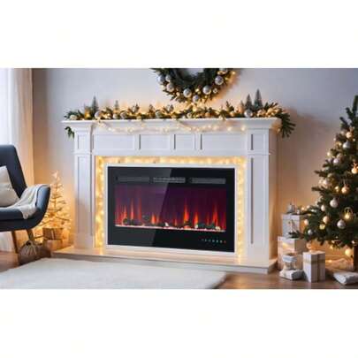 Wand- und Einbau-Elektrokamin, 12 einstellbare Flammenfarben, verstellbarer Thermostat, mit Kristall- und Holzset, Fernbedienung und Touchscreen-Einstellungen, 900/1800 W, 42 Zoll, 106,5*46,5*12cm