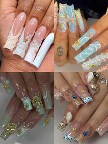 1/3盒夏季海洋3D美甲饰品 - 海星、贝壳、海马、金属铆钉、平底白珍珠和金色水钻 - 美人鱼美甲装饰 DIY美甲用品 美甲宝石 - 彩色 - 查看 4