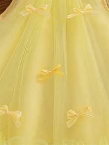 女婴蝴蝶结薄纱连衣裙，轻盈优雅无袖公主裙，夏季 - 黃色 - 查看 4