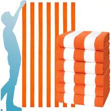 1Pc 29x58 Inch Super Thin Oversized  Stripe Beach Towel, Made With Polyester Cotton And Microfiber Bath Towel, Extra Large  Accessories Essentials Soft Lightweight For Travel Pool Bath Swim Camping Towels Men Women Adults Gift - 橙色條紋 - 查看 1