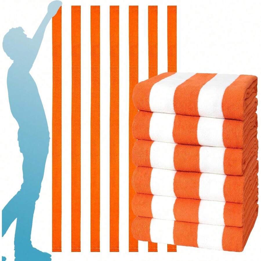 1Pc 29x58 Inch Super Thin Oversized Stripe Beach Towel, Made With Polyester Cotton And Microfiber Bath Towel, Extra Large Accessories Essentials Soft Lightweight For Travel Pool Bath Swim Camping Towels Men Women Adults Gift - 橙色條紋 - 查看 1