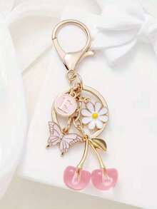 1pc Pink Cherry Blossom & Butterfly Keychain With A-Z Alphabet Letters, Flower & Butterfly Charms, Round Ring Clasp For Women's Bag/Purse/Car Keys - Birthday/Christmas/Anniversary Gift (Ized Initial Key Ring) - Multicolor - View 21