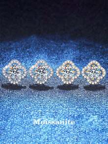 BLOVEMEE 2pcs Elegant Luxury 925 Sterling Silver 0.5Carat X 2 Moissanite Stud Earrings, Suitable For Women's Daily Wear, Party, Holiday, Valentine's Day, Mother's Day, Christmas, Birthday, New Year, Wedding Anniversary, Women's Jewelry Gift - EH0137M - View 1