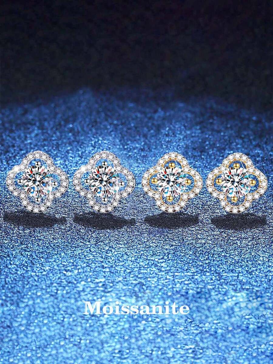 BLOVEMEE 2pcs Elegant Luxury 925 Sterling Silver 0.5Carat X 2 Moissanite Stud Earrings, Suitable For Women's Daily Wear, Party, Holiday, Valentine's Day, Mother's Day, Christmas, Birthday, New Year, Wedding Anniversary, Women's Jewelry Gift - EH0137M - View 1