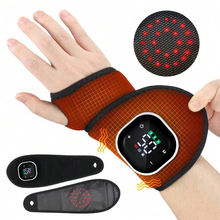 Hailicare 3-växlad vibration + 24 rött ljus värmeterapi handledsmassager, smart display, typ-C laddning, praktisk present till föräldrar och äldre för att lindra mushanden - Svart - Visa 1