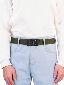 Fashionable Tactical Style Non-Slip Quick-Release Wide Men's Nylon Belt With Longer And Wider Plastic Buckle. A Great Tactical Style Men's Accessory For Father's Day, Perfect For Men. Breathable And Comfortable, Made Of Wear-Resistant Nylon. - Green - View 5