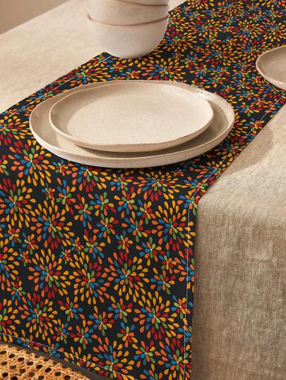 1件复古彩色花卉印花亚麻桌旗，适用于节日、派对、生日、晚宴、厨房和餐厅装饰、梳妆台/橱柜罩，四季皆宜的家居装饰和纺织品