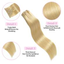 613号金色夹式接发，真人发双层缝制，巴西雷米真人发接发，每套8片，带18个夹子，长度14-28英寸 - S613 - 查看 4