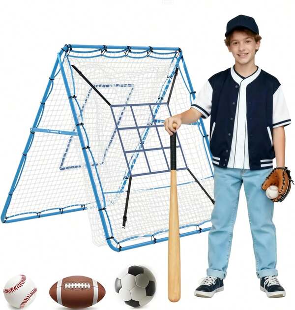 Baseball Rebounder Net 5x4 Ft, Adjustable 9-Zone Pitchback Trainer For Hitting & Pitching Practice - Portable Backyard & Softball Training Equipment With Strike Zone For Youth & Adults