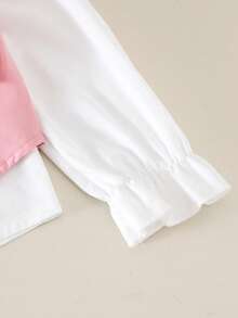 4pcs Girls Cute Preppy Style 3D Bow Sleeveless Vest + Long Sleeve Shirt + Fake Pocket Skirt With Belt, Autumn/Winter - Pink - View 6