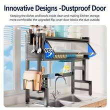 HanTai Over The Sink Dish Drainer Drying Rack 3 Tier Over Sink Dish Rack For A Tidy Kitchen Sink Shelf Organized Space-Saving Dish Rack With Cover For Dishes, Glasses, Bowls, And Cutlery - 黑色 - 查看 9