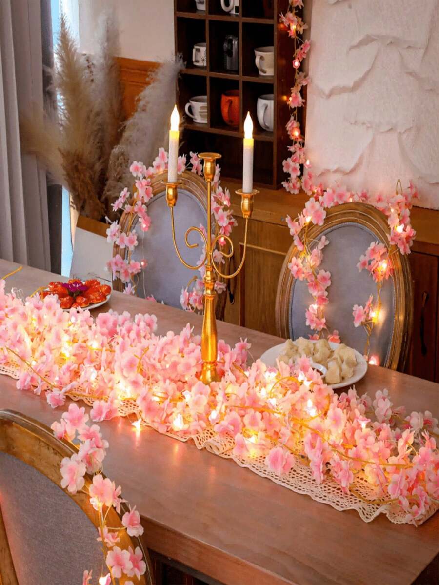 1pc Sakura String Lights, LED Pink Vine Decorative Lights, Battery-Powered Fairy Lights, Perfect For Bedroom Decor, Room Decor, Party Decor, Wedding Decor, Birthday Decor, Wall Decor, Valentine's Day Decor, Easter Decor, Holiday Decor - Cherry Blossom String Lights - View 1