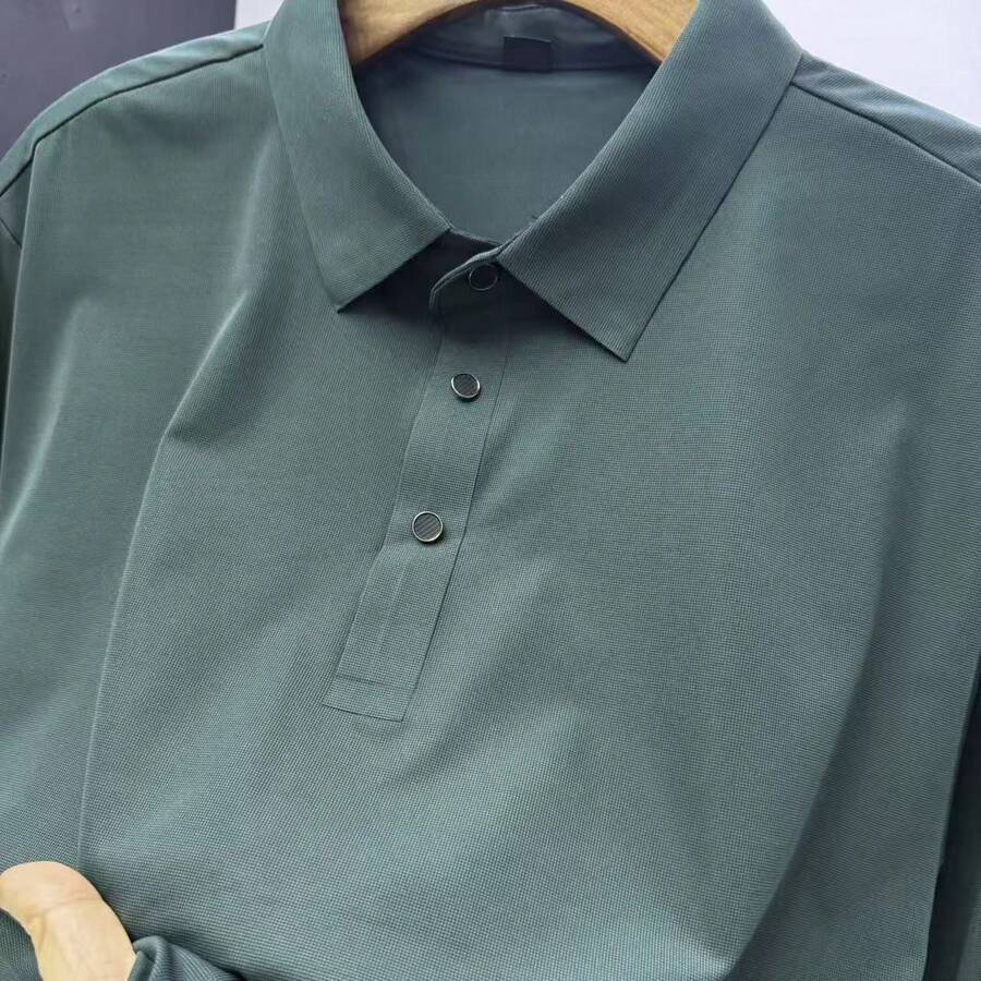 Men's Solid Color Polo Shirt In Cool Silk, Business Casual Style And Breathable. - Màu xanh lá cây đậm - Xem 1