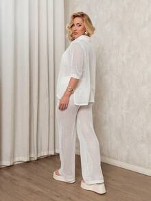 Conjunto Feminino de Praia em Tricot de Fio Modal para Verão  Casual - Branco - Visão 4