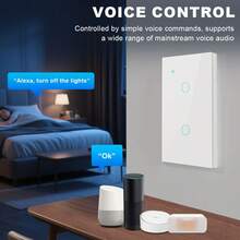 1个UL认证智能触摸开关，DS-121JL WiFi蓝牙墙壁开关，兼容Alexa、Yandex Alice、Tuya，1/2/3/4位白色/黑色，支持单线和零线，9mm钢化玻璃面板，APP远程语音控制定时家居照明 - 彩色 - 查看 11
