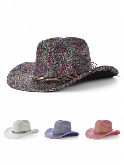 1pc Colorful Denim Hat With Criss-Cross Decorative Details, Vintage Wide Brim Style To Flatter Face Shape, Soft Fabric For Comfortable Fit, Suitable For Retro, Casual, Party Outfits, Minimalist And Versatile Design