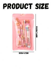 1 Set Children's Cartoon Style Capybara Theme Stationery Set, 7-In-1 Set, Includes 10-Color Ballpoint Pen*1 Neutral Pen*1 Pencil*1 Highlighter*1 Eraser*1 Correction Tape*1 Capybara Pendant, Suitable For Children's Daily Use, Ideal Gift For Kids - Multicolor - View 6