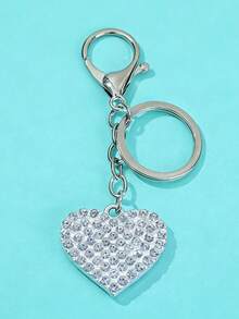 1pc Elegant Cute Casual Zinc Alloy Full Rhinestone Heart Shaped Keychain, Car Key Chain, Backpack Pendant, Holiday Gift - Silver - View 6