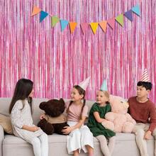 2 Pack Glitter Pink Backdrop, 3.28 FT X 7.05 FT Birthday Party Decorations, Laser Pink Fringe Curtains Foil Streamer Tinsel, Pink Curtains Photo Backdrop Happy Birthday Valentines Day Backdrop - 閃亮粉紅色 - 查看 7