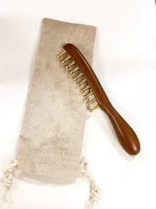 Sandalwood Comb With Copper Teeth, Massage Scalp Acupressure Comb, Wide-Tooth Wooden Comb For Meridian Massage - Multicolor - View 11