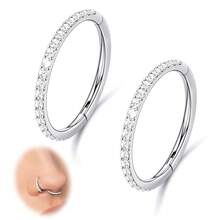 2PCS 20G 18G 16G Nose Ring Cartilage Hoop Earring Stainless Steel 4Colors Choose Hoop Earrings Hinged Summer Sparkle Septum Hoops Daith Conch Helix Tragus Piercing 6mm/7mm/8mm/9mm/10mm - Bạc - Xem 1