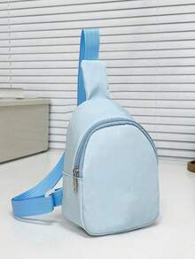 1PC Girl Boy Nylon Zipper Close Cute Crown Letter Pattern Chest Bag, Suitable For Everyday Use - Blue - View 3