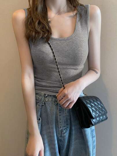 Women's Casual Slim Fit Solid Color Tank Top, Summer