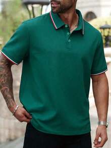 Men's Golf Polo Shirt, Fashion Business Casual Printed Short Sleeve Polo With Button Design - Green - View 1