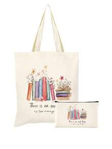 5/2/1pcs Floral & Book Reading Themed Canvas Zipper Storage Bags Gift Packaging Set, Creative "You're Awesome" Motivational Small Gift Bags, Suitable For Back To School, Graduation, Travel, Birthday, Anniversary, Teacher's Day, Appreciation Gifts - Beige - View 53