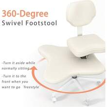 YUKSAL - Silla de oficina de piernas cruzadas con ruedas escritorio cruzado para meditación en casa yoga TDAH ergonómica para arrodillarse con soporte lumbar y altura ajustable - Marfil - Ver 4