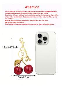 1个可爱红色樱桃吊坠，树脂樱桃包包挂饰，适用于包包装饰、钥匙扣、DIY首饰制作、手提包、斜挎包等，增添甜美的Y2K/复古风格，适合Y2K时尚爱好者、DIY手工达人、首饰制作者、送礼者，也适合日常装饰、手工工艺品、礼品包装和主题派对。 - 彩色 - 查看 10