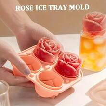 1 Piece 4 Rose Ice Cube Mold, Multi-Purpose Chocolate, Jelly, Ice Cube Tray, RV Party Kitchen Refrigerator Supplies, Suitable For Bakery, Back To School Supplies, Summer Ice Bin & Tray, Kitchen Accessories, Silicone Rose Ice Cube Mold - Romantic Cocktail Accessories For Gin Tonic & Champagne, Reusable Party Decor, Vegan Kitchen Essentials, Christmas Gift For Her, Bar Tools With Floral Design - Hồng - Xem 1
