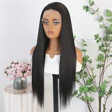 Parrucca con frangia dritta, alta densità, resistente al calore, senza colla - Elegante set di capelli neri naturali e dritti - nero - Visualizzare 7