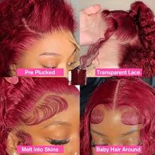 34 Inch 99J Burgundy Deep Wave 13x4 Lace Front Wigs Human Hair 200% Density Lace Frontal Wigs Blended Human Hair Pre Plucked 99j Burgundy Deep Curly Wave HD Lace Front Wigs For Women - SBUG - View 4