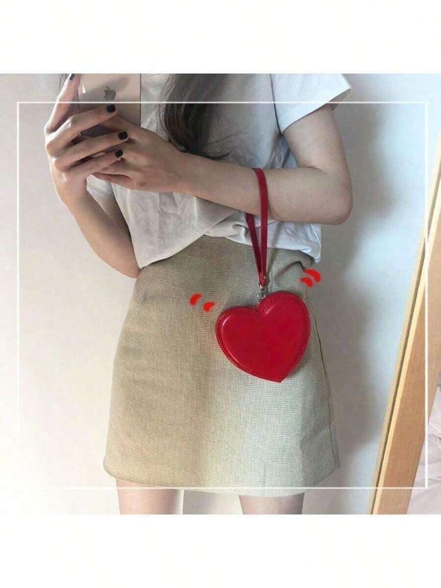 Ins Red Heart Coin Purse PU Card Holder Coin Purse Female For Women Money Wallet Mini Wallet Purse Wallet Small Wallet Wristlet Wallet - Red - View 1