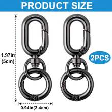 2pcs Rotating Clasp, Double-Ended Rotating Spring Clasp Hook Metal Rotating Clasp Carabiner With Spring O-Ring, Suitable For Key Chain, Bag, Wallet, Lanyard DIY Crafts - Black - View 3