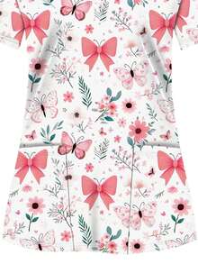 Biała bluzka chirurgiczna z nadrukiem na całej powierzchni i 2 kieszeniami, damski uniform, odzież robocza dla pielęgniarek, uniform do kliniki stomatologicznej, koszula chirurgiczna do opieki zdrowotnej, krótki rękaw dla pielęgniarek, dzianina z kieszeniami, odpowiednia na każdą porę roku i wiosnę - Wielokolorowe - Zobacz 5