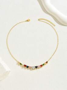 1pc Luxurious Elegant Rainbow Heart Zirconia Inlaid Clavicle Chain, Women's Valentine's Day Confession Gift Choice (Heart Pendant Color Random) - Multicolor - View 7