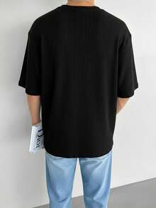 GRDR Waffle Knit Premium T-Shirt, Men's New Summer Round Neck Casual Minimalist Short Sleeve Tee - Black - View 4