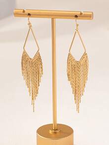 1对金色链条流苏优雅甜美吊坠耳环 - 金黃色 - 查看 2