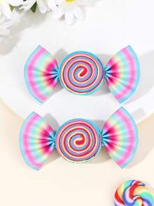 2个女士可爱春夏学院风双层蝴蝶结装饰发夹，2个渐变缎带发夹，可爱糖果色发饰，适合日常佩戴和派对，爪夹，发爪，发夹，学习用品，发卡，头饰 - 彩色 - 查看 6
