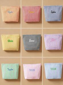 Personalized Bridesmaid Makeup Bag, Women's Large Capacity Mesh Makeup Bag, Bridesmaid Gift, Cosmetic Storage Pouch, Embroidered Letter Toiletry Bag, Embroidered Makeup Bag, Bridesmaid Makeup Bag, Bridesmaid Gift, Women's Gift, Personalized Gift, Wedding Party, Gift, Bridal Shower Engagement Gift, Casual Urban - Multicolor - View 3